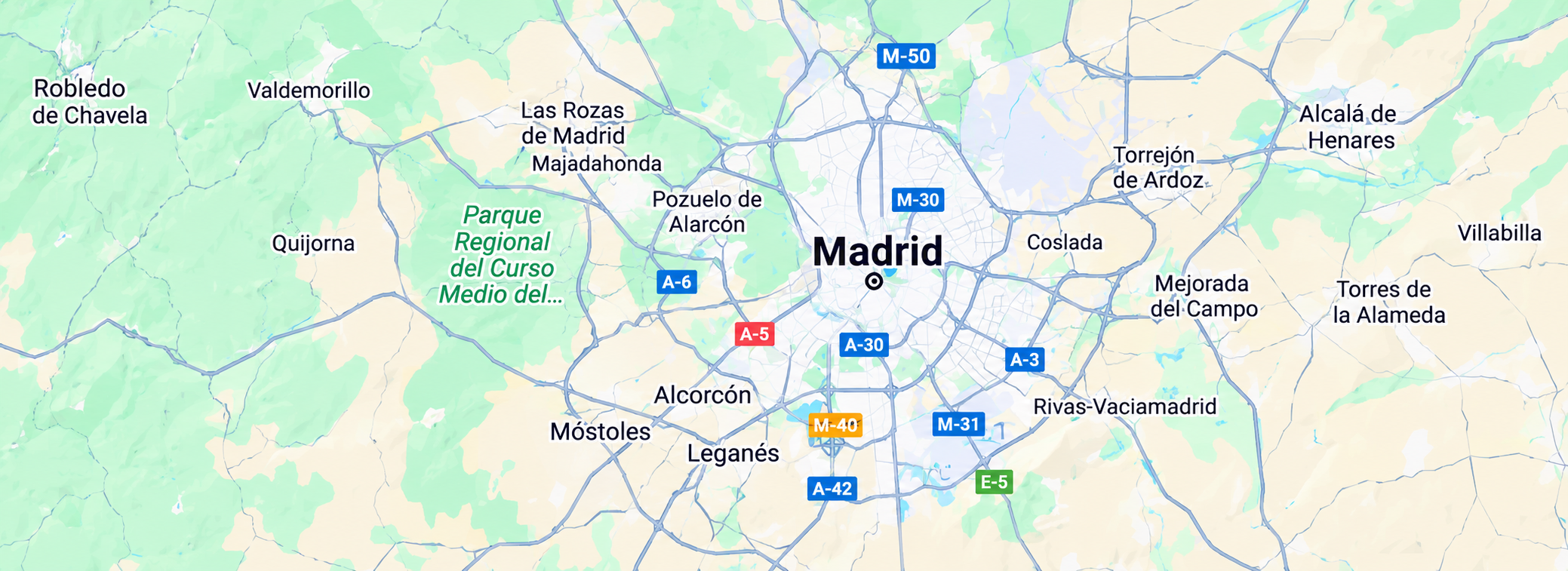Mapa de la Comunidad de Madrid con los municipios que atiende Servialto
